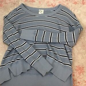 Casual Blue Striped Knit Top